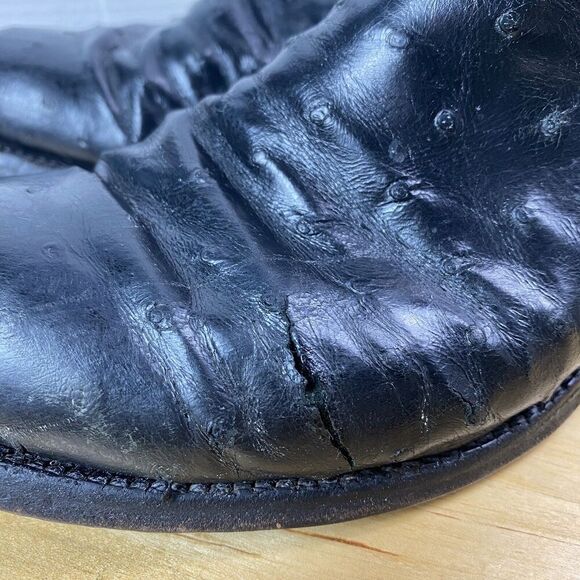Justin Cowboy Boots Leather Black Full Quill Ostrich Roper Men Size 8.5D Western main image 13